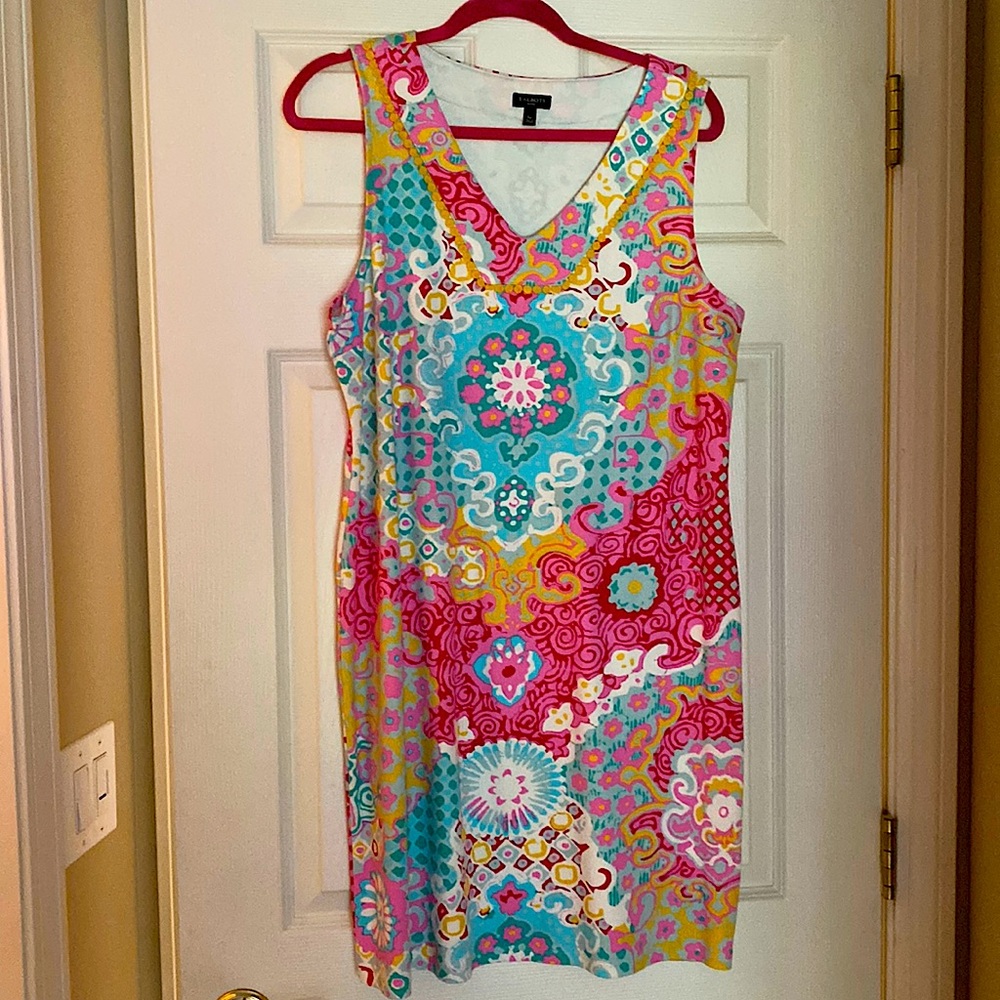 Talbots multi colored, sleeveless cotton dress.